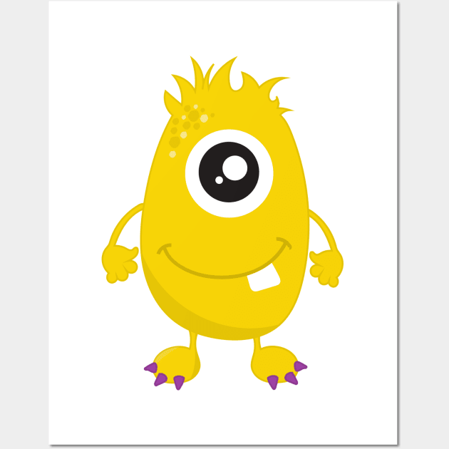 Cute Monster, Yellow Monster, Funny Monster, Silly Wall Art by Jelena Dunčević